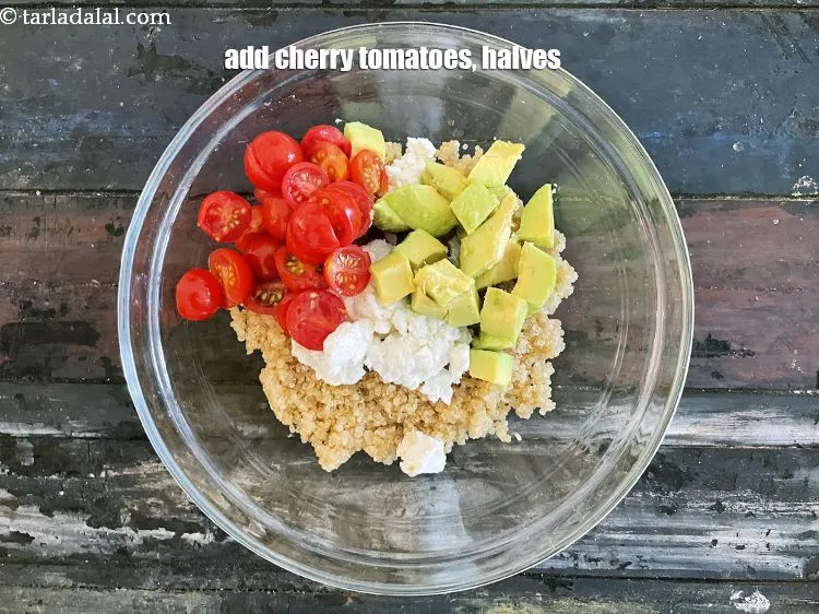 Step 20 – Add&nbsp;1/2 cup&nbsp;<a href="https://tarladalal.com/glossary-cherry-tomato-halves-2464i">cherry tomato halves</a>.