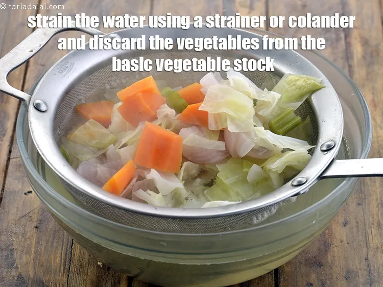 Step 12 – Strain the water using a strainer or colander and discard the vegetables of the&nbsp;<strong>Clear Vegetable …
