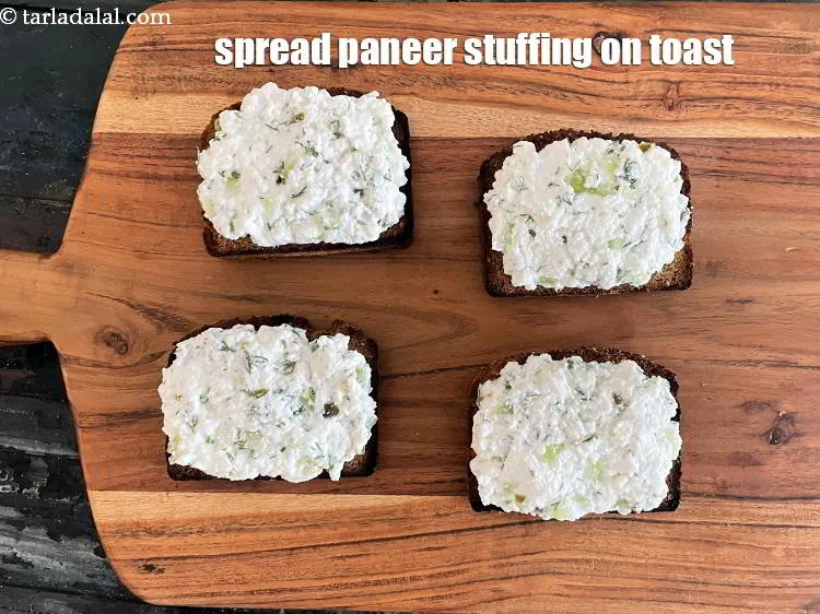 Step 12 – Spread a portion of the topping evenly over each bread slice.