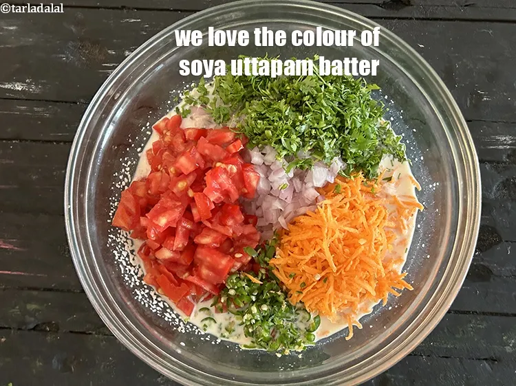 Step 12 – We love the colour of the soya uttapam batter.