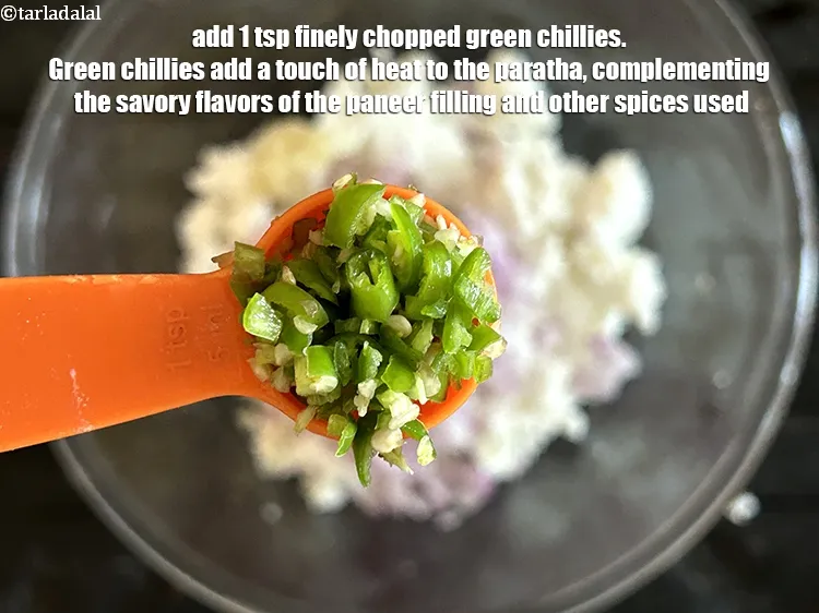 Step 13 – Add 1 tsp finely <a href="https://www.tarladalal.com/glossary-chopped-green-chilli-820i">chopped green chillies</a>. Green chillies add a touch of heat …