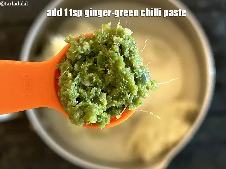 Step 14 – Add&nbsp;<meta charset="UTF-8" />1 tsp&nbsp;<a href="glossary-ginger-green-chilli-paste-adrak-mirch-ki-paste-adrak-mirchi-paste-139i">ginger-green chilli paste</a>.