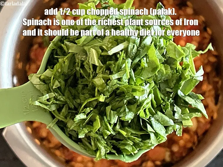 Step 13 – Add&nbsp;<meta charset="UTF-8" />1/2 cup&nbsp;<a href="glossary-chopped-spinach-780i">chopped spinach (palak)</a>.&nbsp;<a href="https://www.tarladalal.com/recipes-using-spinach-255">Spinach</a>&nbsp;is one of the richest plant sources of&nbsp;<a …