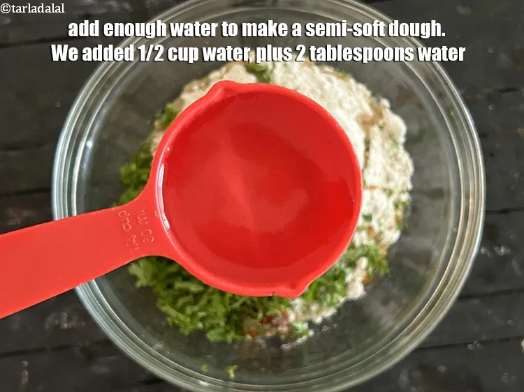Step 17 – Add enough water to make a&nbsp;semi-soft dough. We added 1/2&nbsp;cup&nbsp;water, plus 2 tablespoons water.