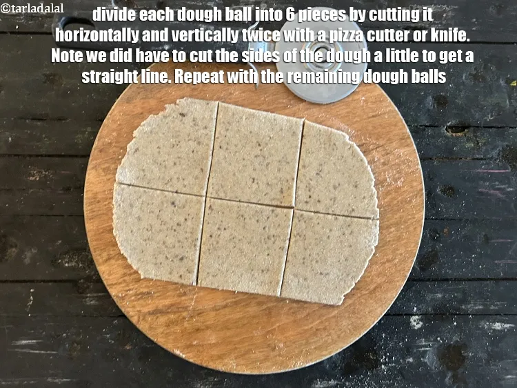 Step 13 – Divide each dough ball into 6&nbsp;pieces by cutting it horizontally and vertically twice with a …