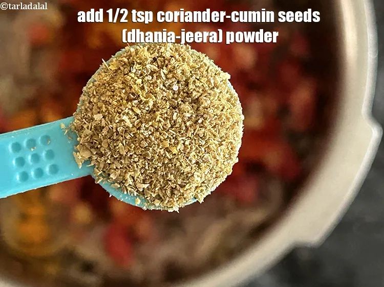 Step 17 – Add&nbsp;<meta charset="UTF-8" />1/2 tsp&nbsp;<a href="glossary-coriander-cumin-seeds-powder-dhania-jeera-powder-375i">coriander-cumin seeds (dhania-jeera) powder</a>.