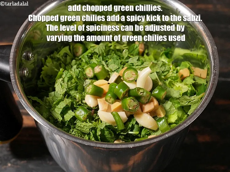 Step 13 – Add 2 <a href="https://www.tarladalal.com/glossary-chopped-green-chilli-820i">chopped green chillies</a>. Chopped green chilies add a spicy kick to the …