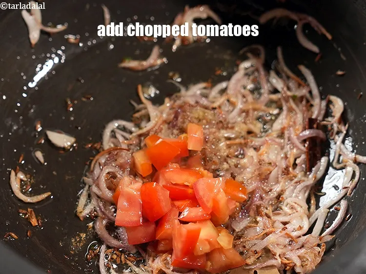 Step 13 – Add &frac14; cup chopped tomatoes.