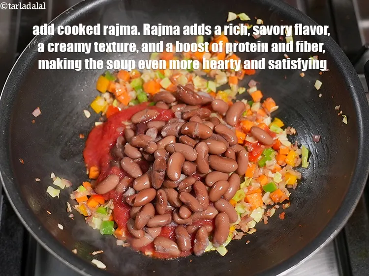 Step 13 – Add &frac12; cup <a href="https://www.tarladalal.com/glossary-boiled-rajma-1341i">cooked rajma (kidney beans)</a>. Rajma adds a rich, savory flavor, a …