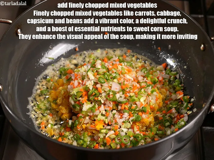Step 13 – Add 1 cup finely <a href="https://www.tarladalal.com/glossary-chopped-and-boiled-mixed-vegetables-1884i">chopped&nbsp;mixed vegetables</a> Finely chopped mixed vegetables like carrots, cabbage, capsicum …