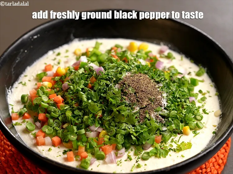 Step 13 – Add <a href="https://www.tarladalal.com/glossary-freshly-ground-black-pepper-kalimirch-powder-kali-mirch-ka-powder-567i">freshly ground black pepper (kalimirch)</a> to taste.