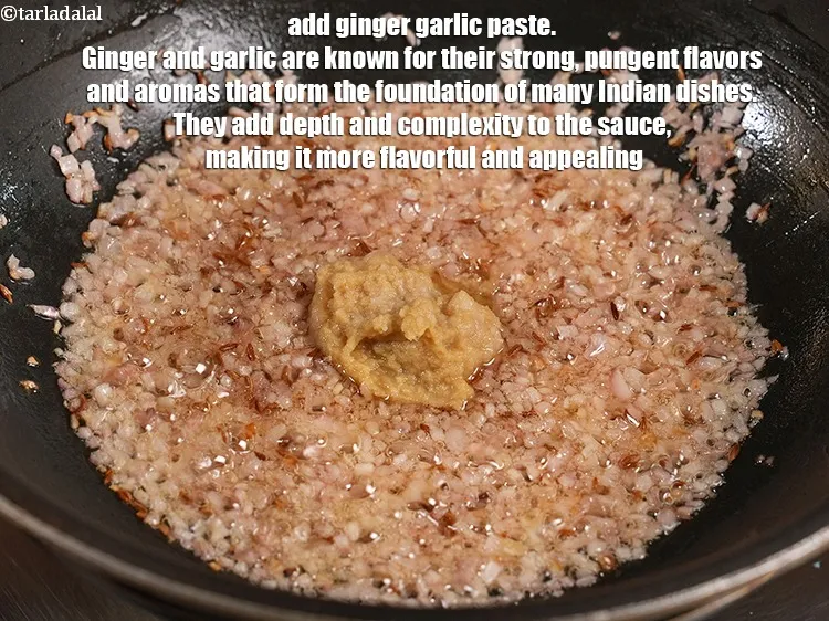 Step 13 – Add 1 tbsp <a href="https://www.tarladalal.com/glossary-ginger-garlic-paste-adrak-lehsun-ki-pate-adrak-lahsun-ki-paste-939i">ginger-garlic (adrak-lehsun) paste</a>. Ginger and garlic are known for their strong, …