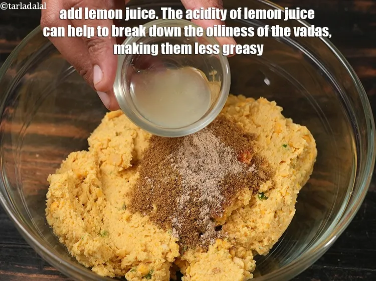 Step 13 – Add 1&frac12; tbsp <a href="https://www.tarladalal.com/glossary-lemon-juice-numbi-ka-ras-nimbu-ka-juice-471i">lemon juice</a>. The acidity of lemon juice can help to break …