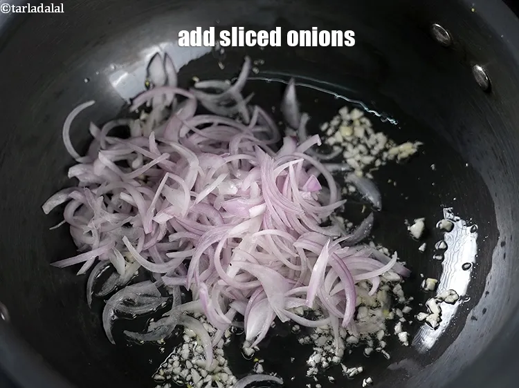 Step 13 – Add &frac12; cup thinly sliced onions.