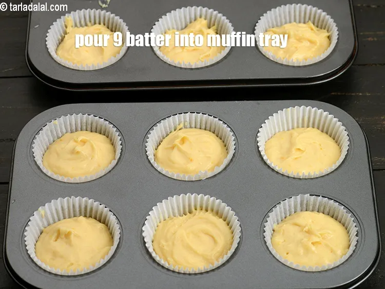 Step 14 – Pour 9 equal quantities of batter into lined muffin tray.