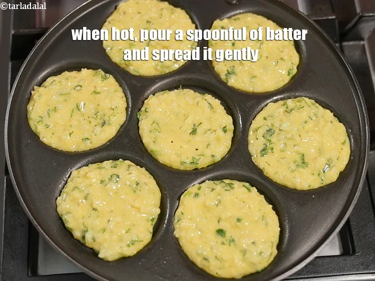 Step 13 – When hot, pour a spoonful of batter and spread it gently.