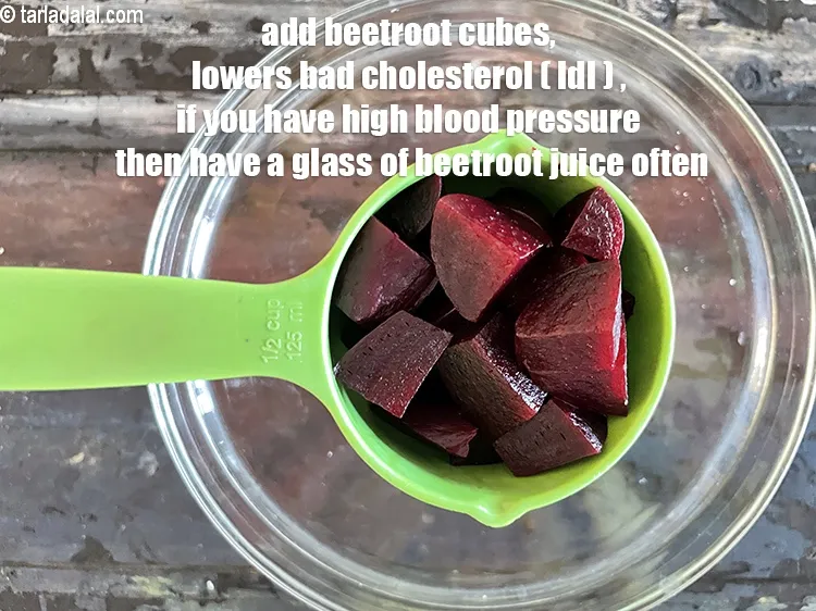 Step 14 – Add&nbsp;<meta charset="UTF-8" />1/4 cup&nbsp;<a href="glossary-boiled-beetroot-cubes-2700i">boiled beetroot cubes</a>.&nbsp;<meta charset="UTF-8" />The Nitrates present in beet aid in …