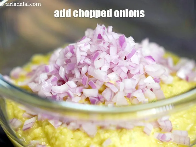 Step 13 – Add the 1/4 cup&nbsp;finely&nbsp;<a href="https://www.tarladalal.com/glossary-chopped-onions-722i">chopped onions</a>. Make sure it is finely chopped.