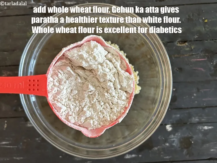 Step 14 – Add&nbsp;<meta charset="UTF-8" />1 cup&nbsp;<a href="glossary-whole-wheat-flour-gehun-ka-atta-gehun-ka-aata-429i">whole wheat flour (gehun ka atta)</a>.&nbsp;Whole wheat flour gives Dalia parathas …