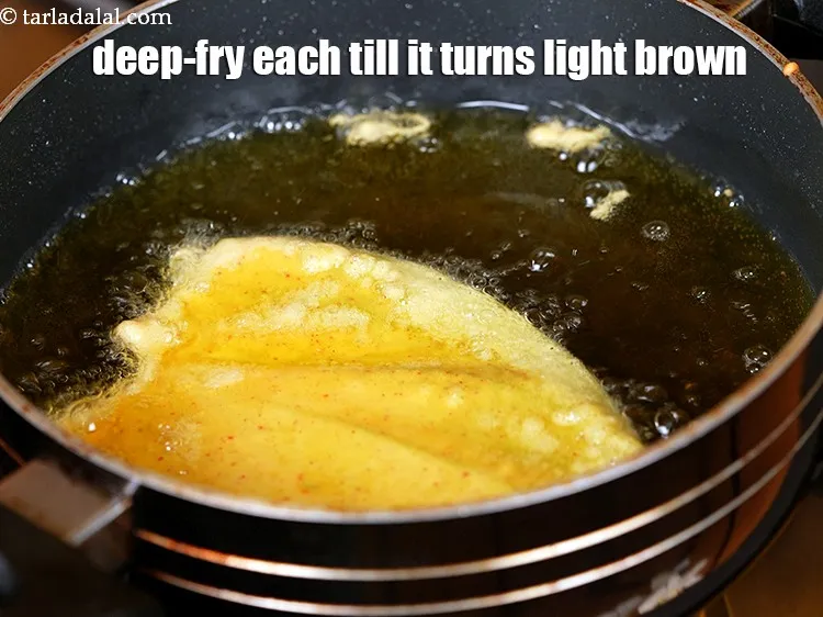 Step 13 – Deep-fry each on a medium flame till it turns light brown and crisp from both …