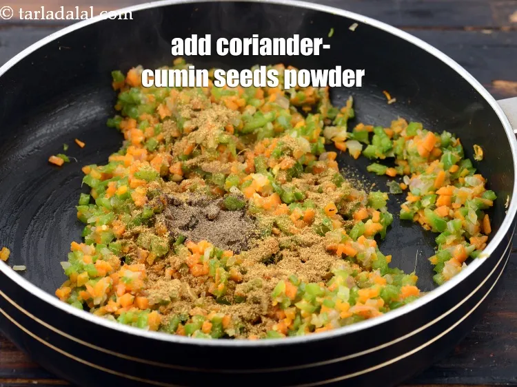 Step 13 – Add 1 tsp&nbsp;coriander-&nbsp;<a href="https://www.tarladalal.com/glossary-cumin-seeds-powder-jeera-powder-zeera-powder-382i">cumin seeds (jeera) powder</a>.