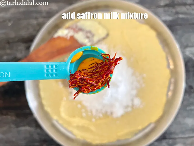 Step 13 – Add saffron milk mixture.