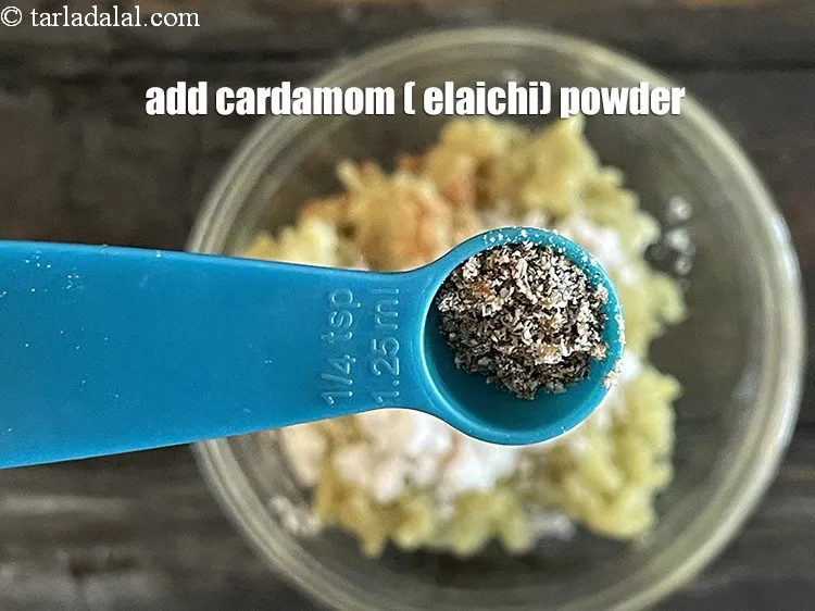 Step 13 – Add&nbsp;<meta charset="UTF-8" />1/8 tsp&nbsp;<a href="glossary-cardamom-powder-elaichi-powder-265i">cardamom (elaichi) powder</a>.