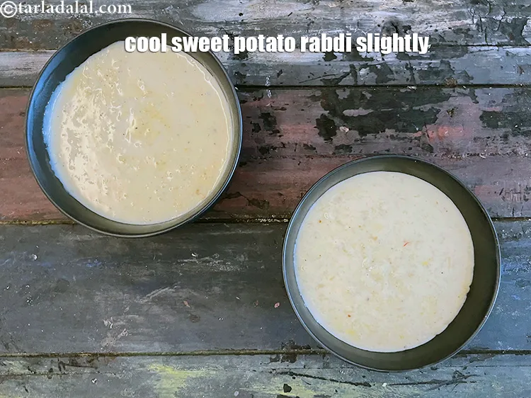 Step 21 – Cool sweet potato rabdi slightly. This should take 20 to 30 minutes. NOTE : pour …