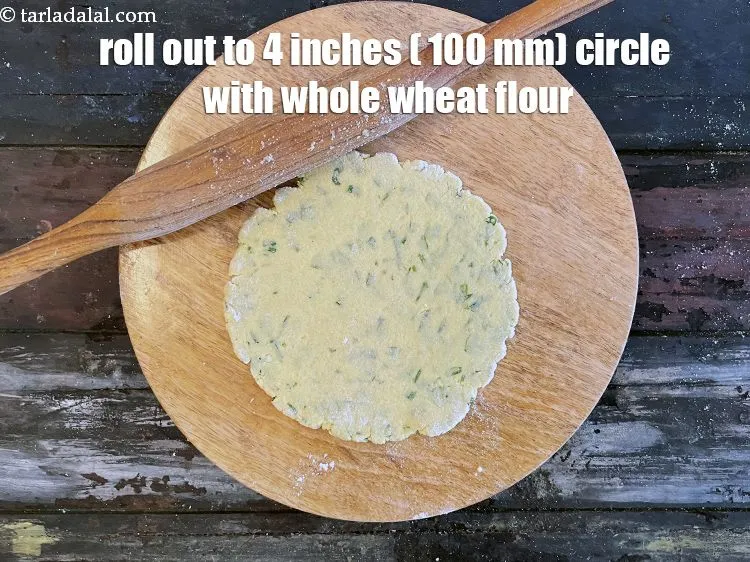 Step 15 – Roll out each portion into a 100 mm. (4&rdquo;) diameter circle using a little whole …