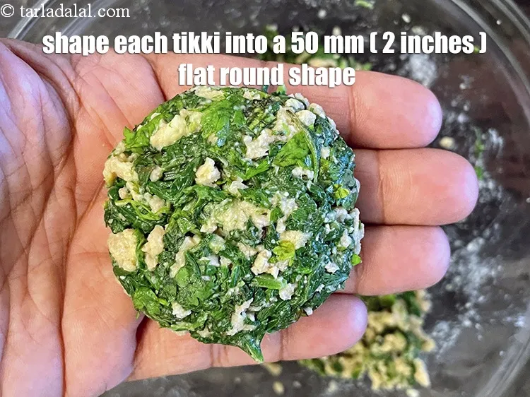 Step 29 – Shape each portion into a 50 mm. (2&rdquo;) flat round tikkis with the use of …