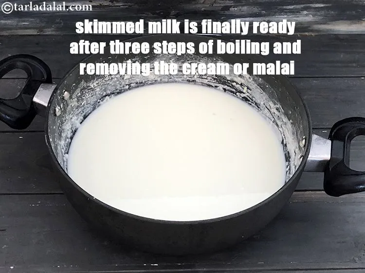 Step 12 – Your <strong>homemade skimmed milk</strong> is finally ready after three steps of boiling and removing the …
