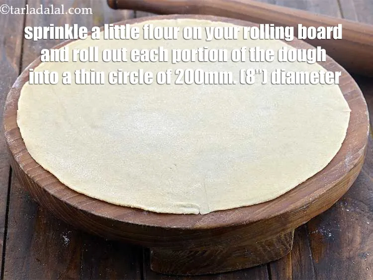 Step 19 – Roll out each portion into a 200 mm. (8") diameter circle.