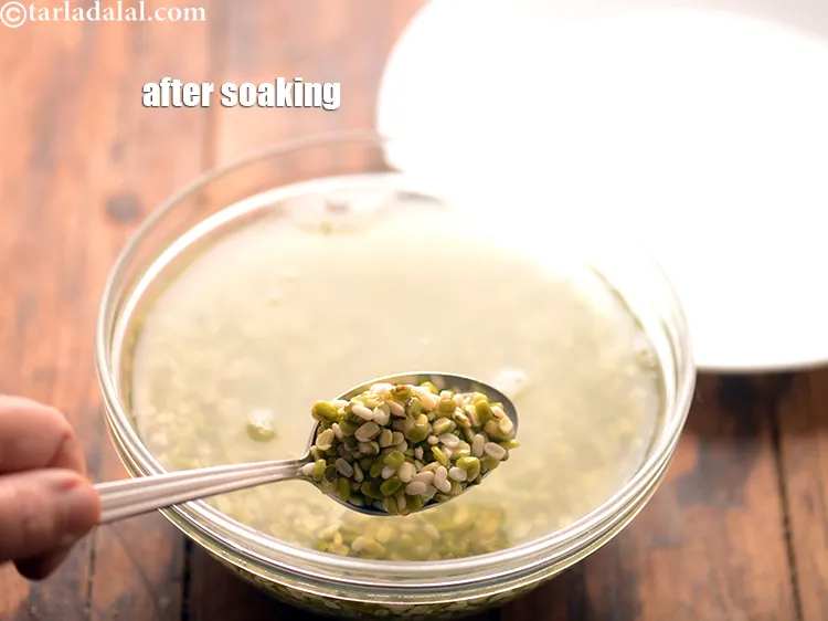 Step 22 – This is how the moong dal and urad dal looks after soaking.