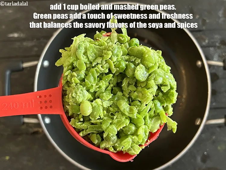 Step 14 – Add&nbsp;<meta charset="UTF-8" />1 cup&nbsp;boiled and mashed&nbsp;<a href="glossary-green-peas-matar-hare-matar-vatana-180i">green peas</a>.&nbsp;Green peas add a touch of sweetness and …
