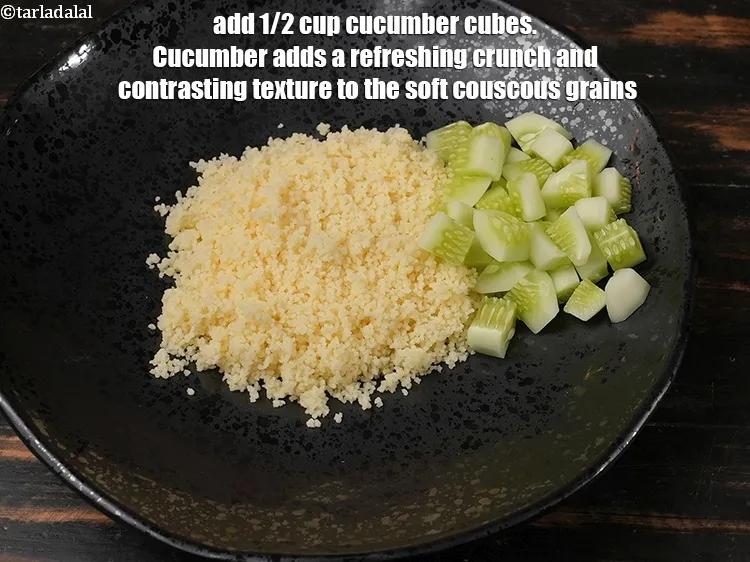 Step 14 – Add&nbsp;1/2 cup <strong><a href="https://www.tarladalal.com/glossary-cucumber-cubes-726i">cucumber cubes</a>.&nbsp;</strong>Cucumber adds a refreshing crunch and contrasting texture to the soft …