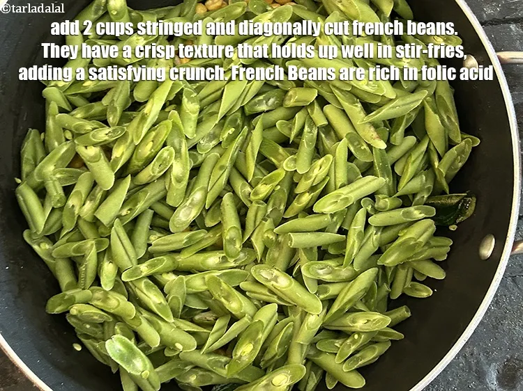 Step 15 – <meta charset="UTF-8" />Add 2 cups&nbsp;stringed and diagonally cut&nbsp;<a href="glossary-french-beans-fansi-196i">french beans</a>.&nbsp;<meta charset="UTF-8" />They have a crisp …