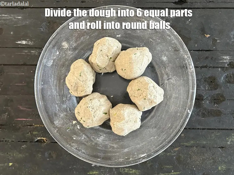 Step 14 – Divide the dough into 6 equal parts and roll into round balls.