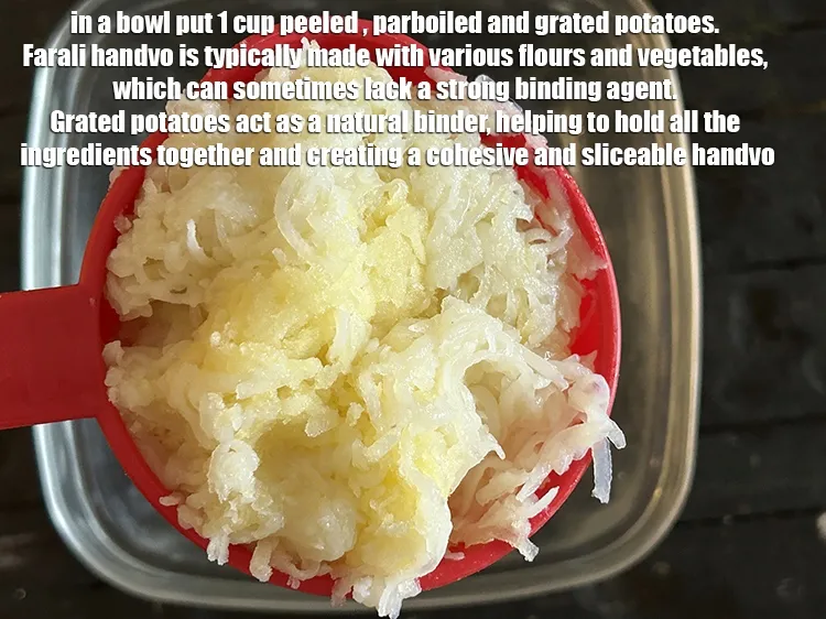 Step 20 – To make potato mixture, in a bowl put&nbsp;<meta charset="UTF-8" />1 cup&nbsp;peeled ,&nbsp;<a href="glossary-par-boiled-and-grated-potatoes-1880i">parboiled and grated …