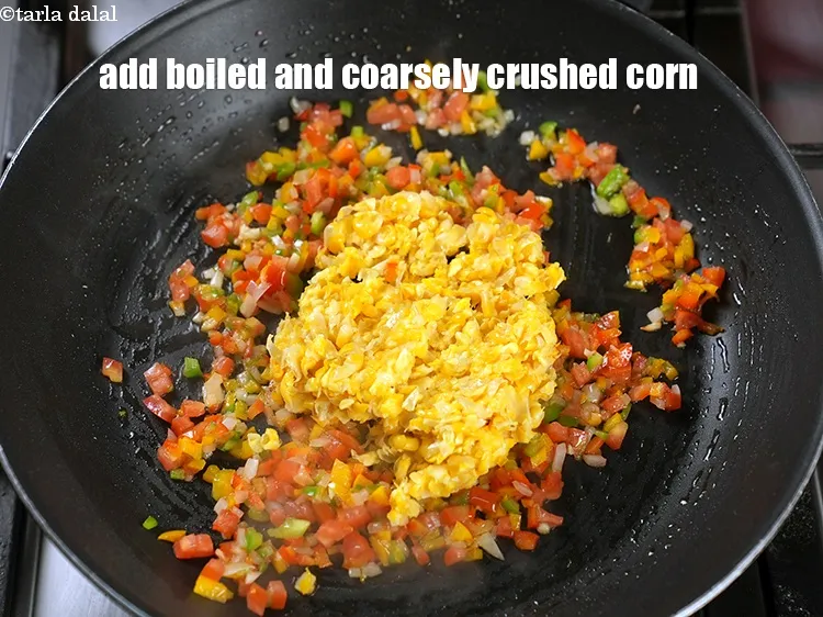 Step 14 – Add &frac12; cup boiled and coarsely crushed corn.