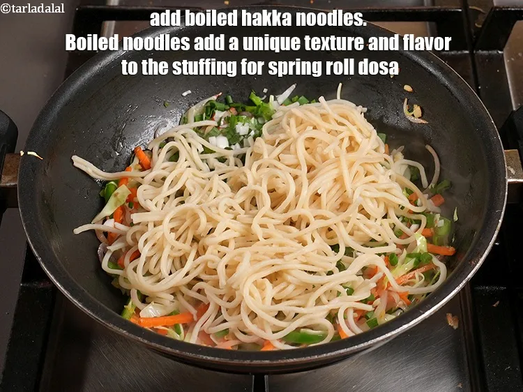 Step 14 – Add 1&frac12; cups <a href="https://www.tarladalal.com/boiled-hakka-noodles-4183r">boiled hakka noodles</a>. Boiled noodles add a unique texture and flavor …