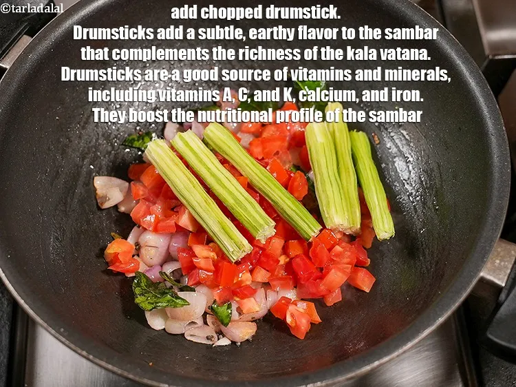 Step 14 – Add &frac14; cup <a href="https://www.tarladalal.com/glossary-chopped-drumstick-1595i">chopped drumstick (saijan ki phalli / saragavo)</a>. Drumsticks add a subtle, …