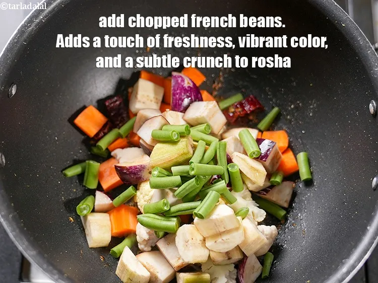 Step 14 – Add &frac14; cup <a href="https://www.tarladalal.com/glossary-chopped-french-beans-797i">chopped french beans</a>. Adds a touch of freshness, vibrant color, and …