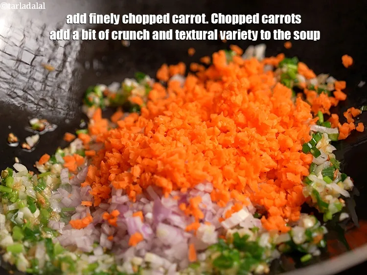 Step 14 – Add &frac14; cup finely <a href="https://www.tarladalal.com/glossary-chopped-carrot-798i">chopped carrot</a>. Chopped carrots add a bit of crunch and …