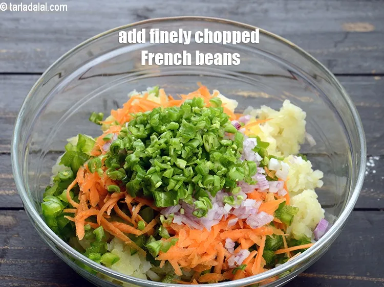 Step 15 – Add &frac14; cup finely chopped French beans.