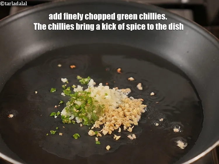 Step 14 – Add 1 tsp finely <a href="https://www.tarladalal.com/glossary-chopped-green-chilli-820i">chopped green chillies</a>. The chillies bring a kick of spice …