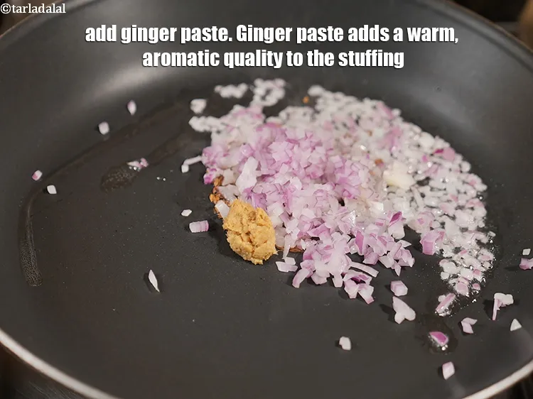 Step 15 – Add &frac12; tsp <a href="https://www.tarladalal.com/glossary-ginger-paste-adrak-ki-paste-457i">ginger (adrak) paste</a>. Ginger paste adds a warm, aromatic quality to …