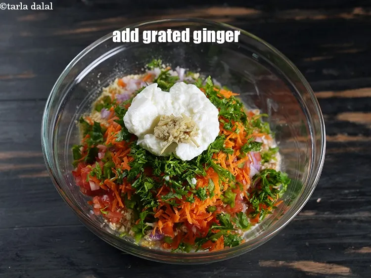 Step 14 – Add &frac12; tsp <a href="https://www.tarladalal.com/glossary-grated-ginger-943i">grated ginger (adrak)</a>.