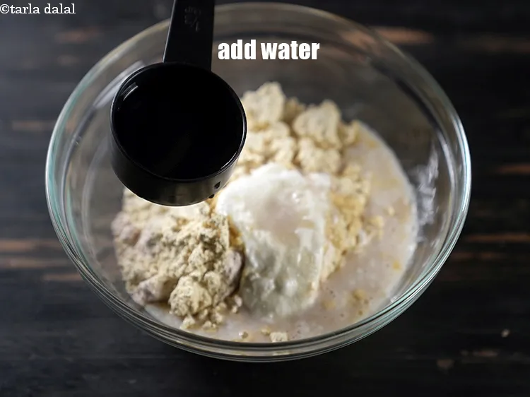 Step 14 – Add &frac12; cup water for kneading.