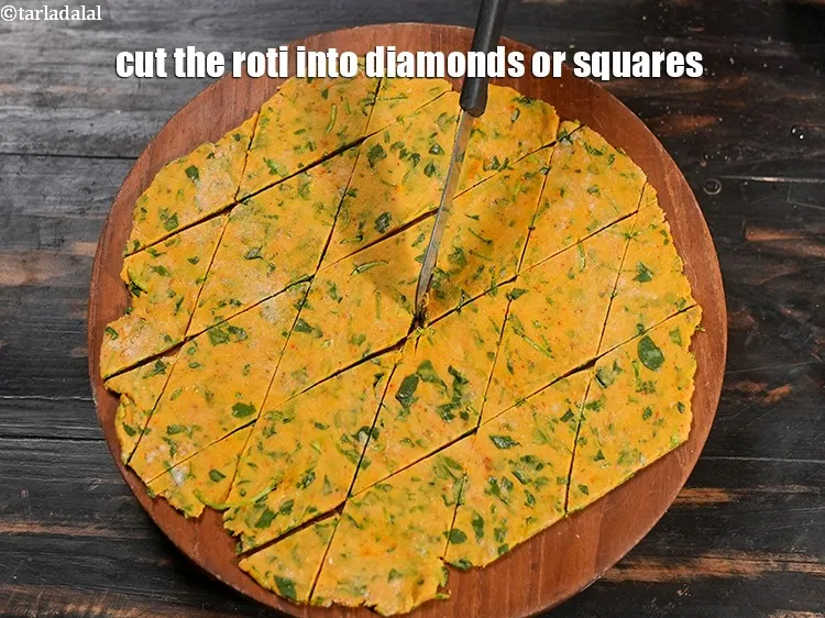 Step 14 – Cut the roti into diamonds or squares.