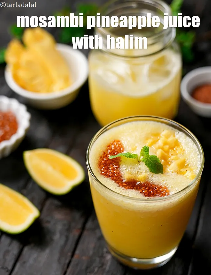 Step 21 – Serve <strong>pineapple sweet lime drink | mosambi pineapple juice with halim | healthy Indian pineapple …